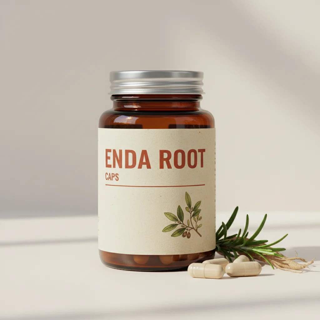 Enda Root Caps fles met vitaminen en mineralen - amber glazen flesje met zwarte dop